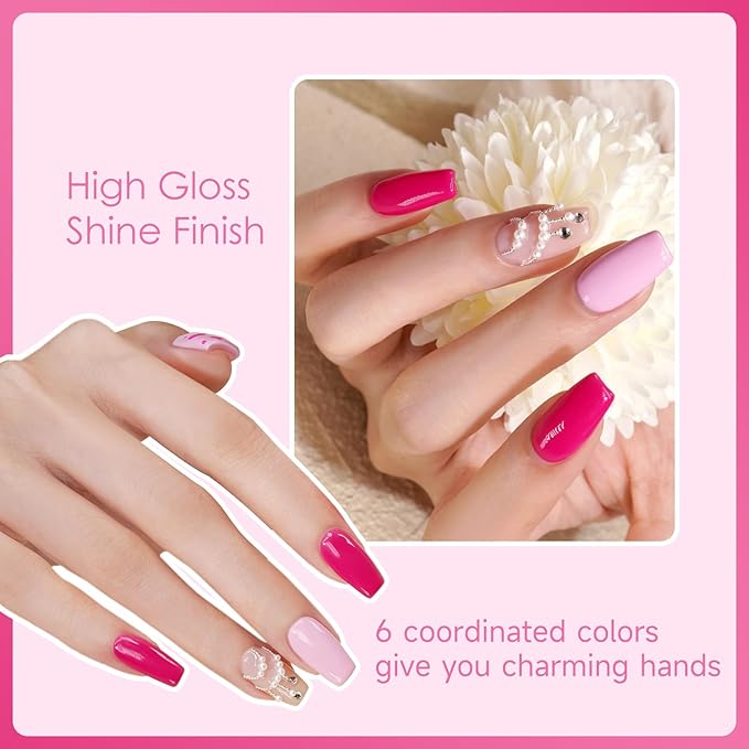 Pink Gel Nail Polish Set 6 Colors,Hot Pink Tones Neon Pink White Gel Polish Magenta Light Soft to Dark 2026 All Seasons LED Nail Art for Nail Lovers Gift Salon DIY Starter Kit