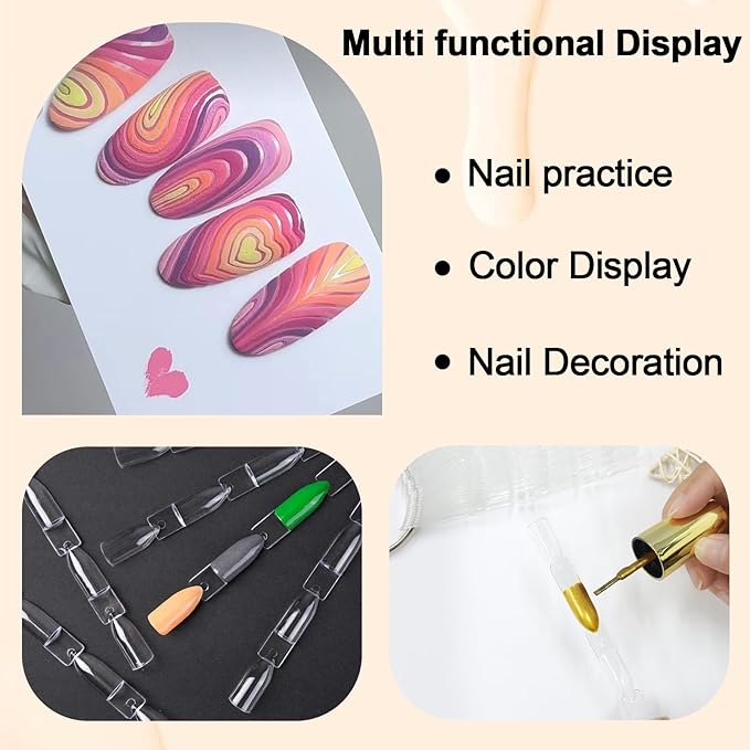 SIUSIO 50 Pcs Chart Fan Nail Swatch Sticks with Metal Split Ring and Numbered Tips - Clear Fan-shaped Color Display for Nail Art Polish Practice