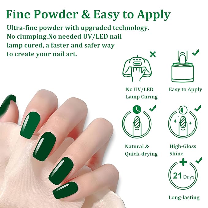 Christmas Green Dip Powder, 1oz Nail Dipping French Powder Pro Collection System, Salon DIY Nail Art Starter, Odor-Free & Long-Lasting, No Lamp Needed