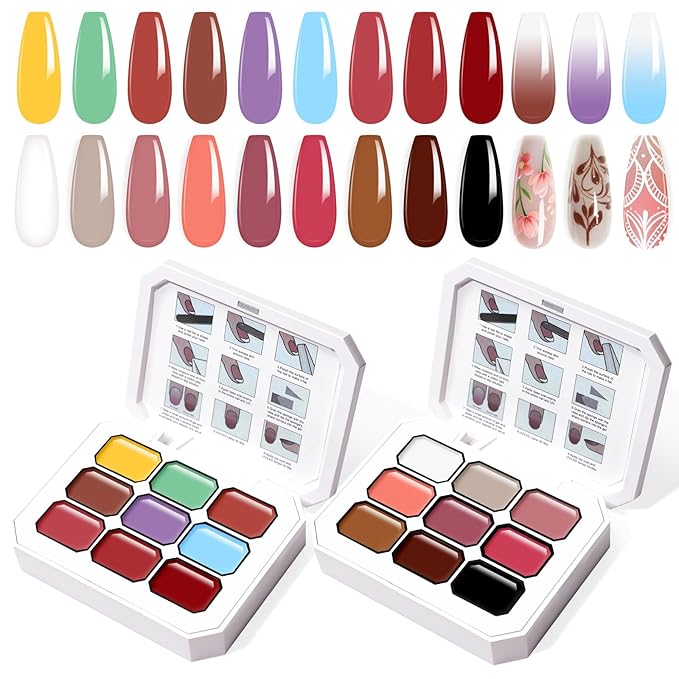 Gradient Gel Nail Set,18 Bright Nude Color for Ombre Summer Rainbow Nail Polish Platte Kit, Pat Painting Gel French Nail Manicure No-wipe Soak of UV DIY Art Home Salon