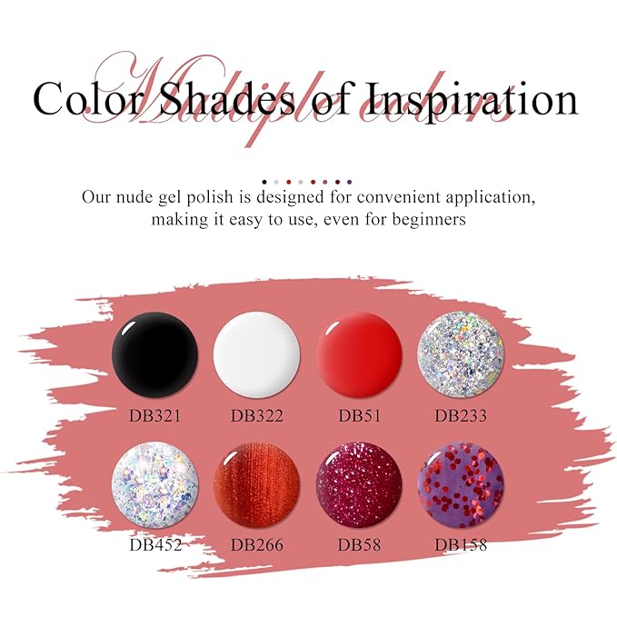 MTSSII White Red Gel Nail Polish Set, 8 Colors Black Bloody Red Shimmer Red Silver Soak Off Gel Polish Kit for Salon and Nail Art DIY at Home