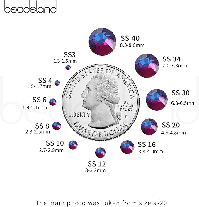 Beadsland 576pcs Flat Back Crystal Rhinestones Round Gems for Nail Art and Craft Glue Fix, Blue Volcano, SS30,6.3-6.5mm