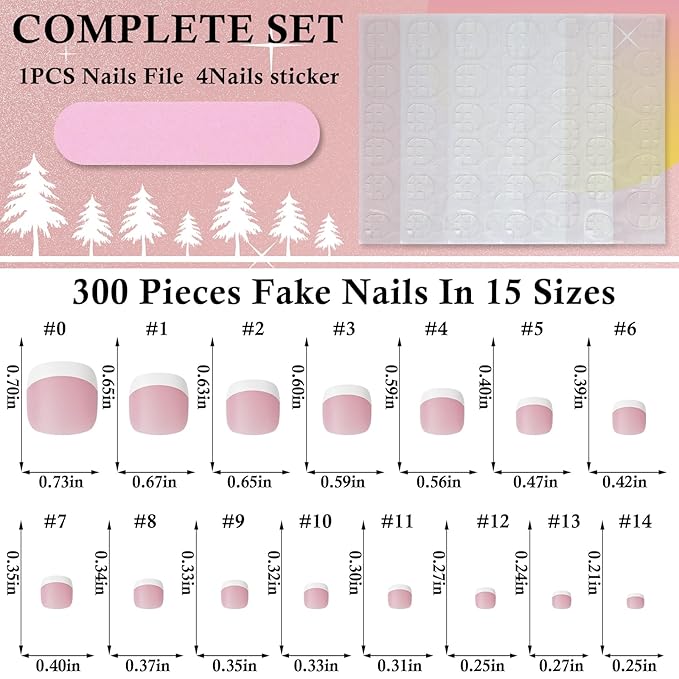 300pc French Tips Press on Toenails Women Fake Toes Nail Tips, Pink Glue on Toe Nails Press ons Fake Toenail Soft Gel False Toe Nail Feet Artificial Toe Fake Nail Tip for Acrylic Toenail Extension