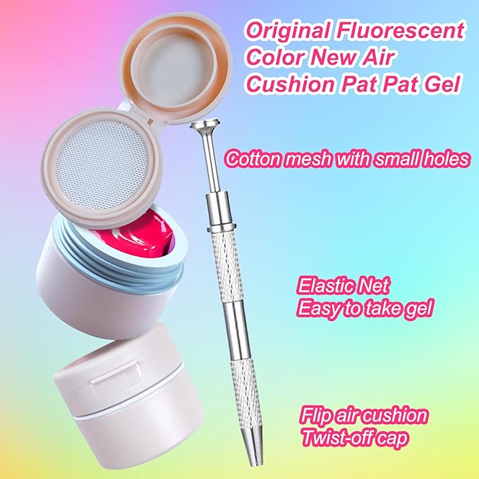 Neon Patting Gel Polish, 6 Color Bright Fluorescent Cushion Gradient Solid Aura Pat Painting Gel Set with Ombre Nail Sponge for DIY Beginner Design Salon Home Soak Off UV, D