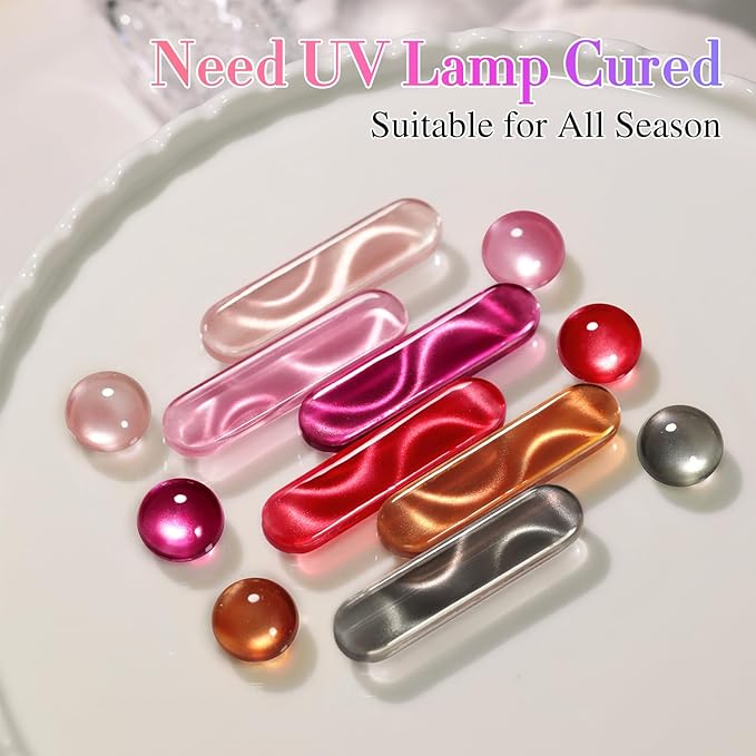 Double Rhythm 6 Colors Cat Eye Gel Polish Set Shimmer Glitter with Magnet Holographic Reflective Magnetic UV Nail Art Kit (6-Kit 40)