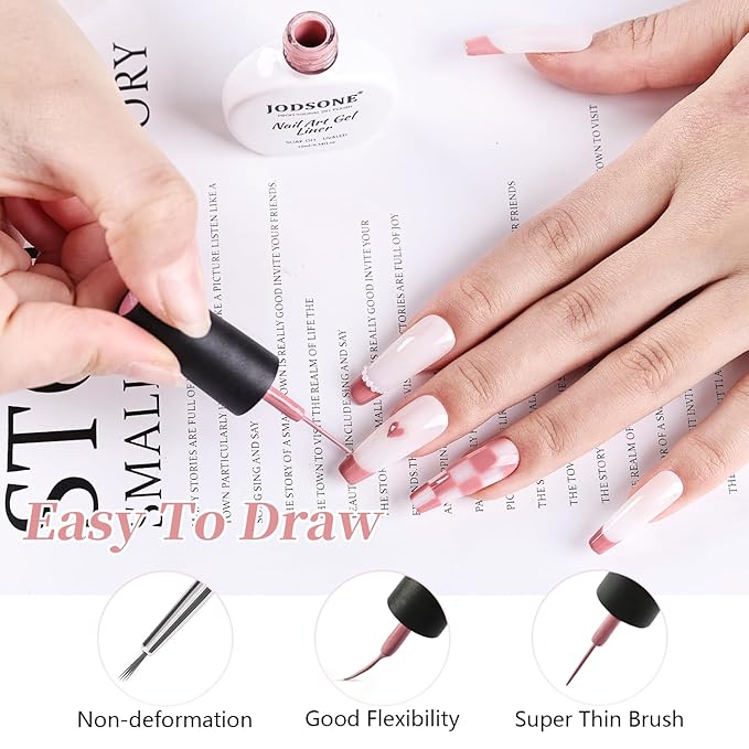 JODSONE Nude Pink Swirl Nail Art Liner Gel Polish,10ml Classic Color 3D Nail Art Pens Effect Nail Print Design with Thin Brush for French Tips Manicure Painting DIY at Home - LB05