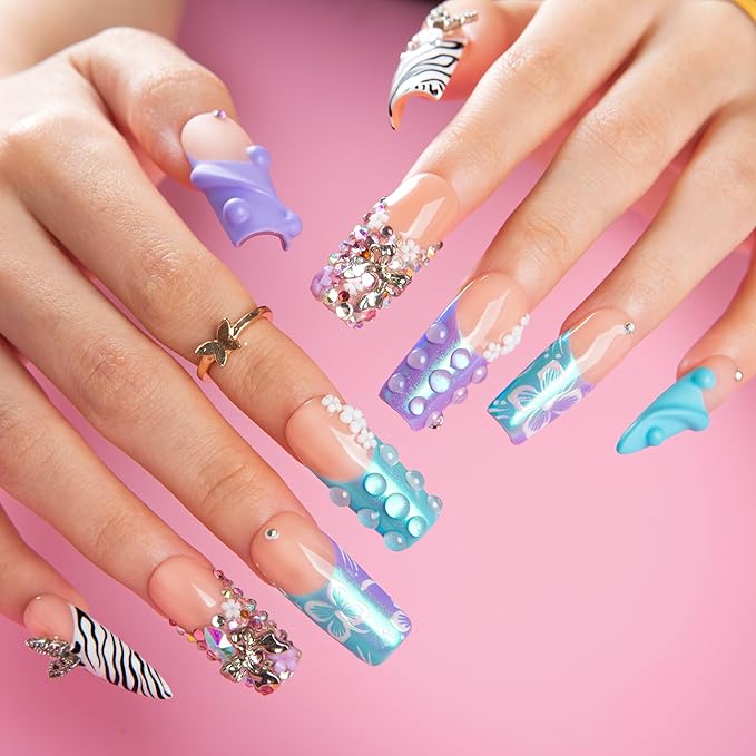 LOVFUL Short French Tip Press on Nails Chill Girl Instinct | Handmade Acrylic Press ons | Reusable Fake False Nails | Square Classic Regular 1.3in | H613-M