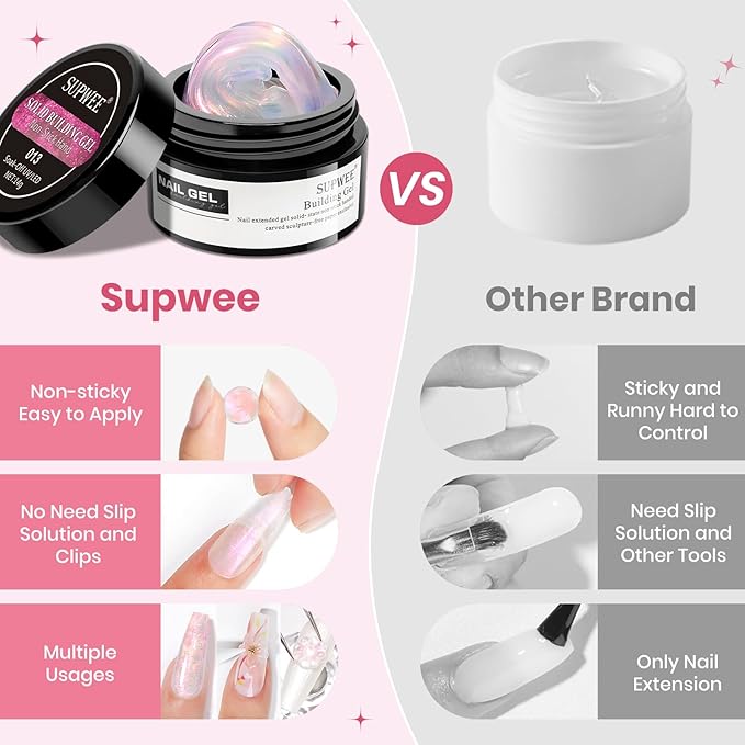 Solid Sculpture Builder Gel, Aurora Pink 3D Nail Gel White Non-Stick Hand Nail Extension Gels for Carving Patterns Decoration Hard Gels for Nails Mnicure DIY at Home 14g(0.49 oz)
