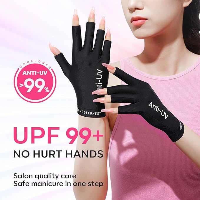 modelones Gel UV LED Nail Lamp with UV Gloves and Gel Top Coat and Base Coat, 2Pcs 10ml Gel Nail Polish No Wipe Top Coat Set, Glossy Shine Long Lasting LED Soak Off For Home DIY and Nail Salon