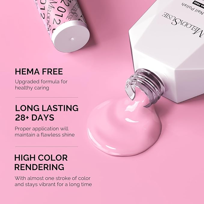 MelodySusie Hema Free Gel Nail Polish, 0.5 Fl Oz Thick Pink Gel Polish, Non Toxic, Long Lasting, Soak Off UV Nail Polish, Manicure Nail Design Salon DIY Nail Art at Home 012