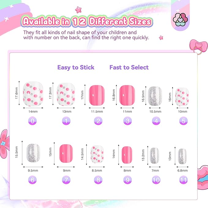Saviland Kids Press on Nails - 168Pcs 7 Days Matching Press on Nails for Kids Full Cover Short False Nails Pre-glued Stickers for Colors & Patterns Nail Art Christmas Gifts for 8-12 Year Old Girls