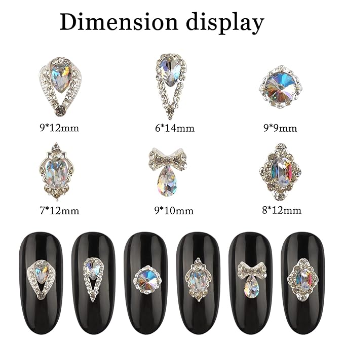 30Pcs Nail Crystal AB Rhinestones 3D Nail Charms Rhinestones Glass Metal Gems Jewels Nail Diamonds Nail Charms for Girl Women DIY Nail Art Craft Decoration