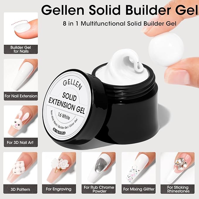 Gellen White Solid Builder Gel for Nails, White 3D Sculpting Gel for Nails, Non Sticky to Hand 3D GelNail Sculpting Molding for Carving Patterns Decoration Nail Extension