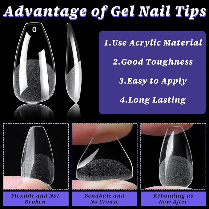 LoveOurHome 600pc Medium Coffin Nail Tips Clear Fake Nails Coffin Gel Nail Tips Full Cover Acrylic Nails Clear Press on Nails Medium False Nail 15 Sizes Fingernail for Gel Nail Tip Extension