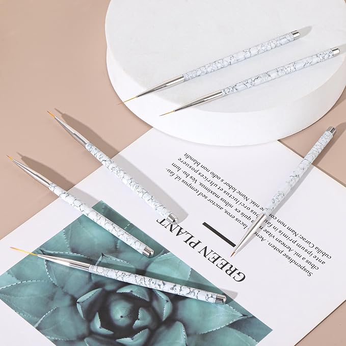 Tbestmax 6 Pcs Nail Art Liner Brushes, UV Gel Painting Acrylic Nail Brushes Striping Brushes for Short Strokes, Details, Blending, Elongated Lines 5/7/9/11/15/20mm