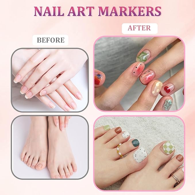 12 Color Nail Art Pens Set, 2026 New Nail Markers, 3D Waterproof & Quick-Dry 0.5mm Nail Polish Pens, Nail Art Marker Graffiti Dotting Pen for Nails Art Design Manicure Nail DIY Decoration