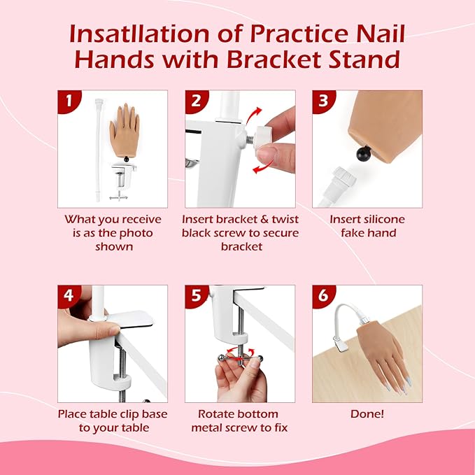 LIONVISON Practice Hand for Acrylic Nails, Silicone Nail Hand Practice, Flexible Fingers Fake Training Hand False Mannequin Hands for Nail Practice, Hand Model Kit for Nail Supplies Manicure Beginners
