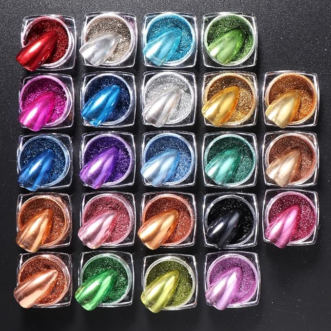Metallic Mirror Chrome Nail Powder Set, 23 Colors Magic Mirror Y2K Gold Silver Decorations Rubbing Nail Art Glitter Pigment Flakes Manicure Accessories (23pcs Chrome Powder)