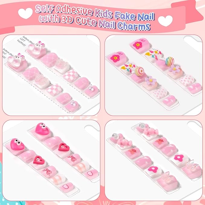 Mini Press on Nails Short, Thrilez Fake Short Nails Stick ons Cute 3D Acrylic Nail Set for Gifts