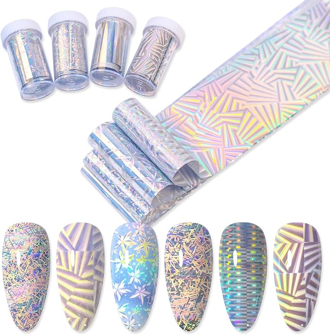 SILPECWEE 2 Boxes Aurora Nail Foil Sheets Laser Nail Transfer Foil for Long Acrylic Nails Starry Sky Holographic Nail Art Foil Iridescent Nail Stickers Design for DIY Nails Decoration