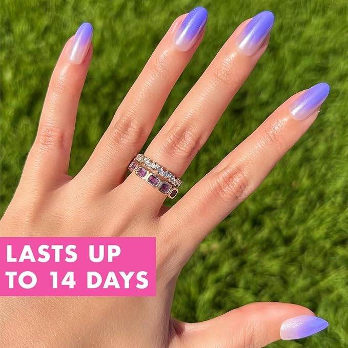 Olive & June Instant Mani Press-On Nails (Glue) | 42 Fake Nails, 21 Sizes | Non-Toxic, Long-Lasting Recycled Materials Realistic Look | Salon-Quality at Home | Medium, Oval | Purple Chrome Gradient