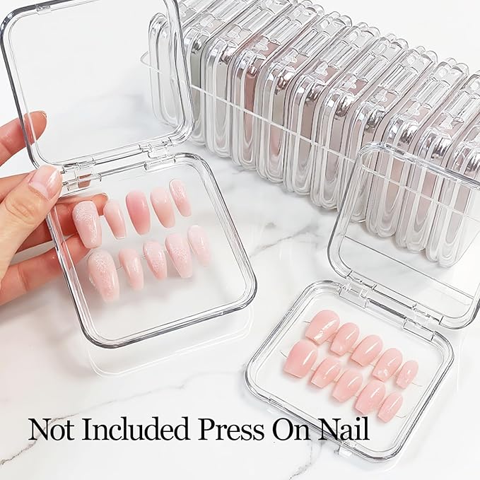 16 PCS Clear Press on Nail Packaging Press on Nail Case for Fake Storage Display Salon Nails Nails Container Boxes with 60 PCS Adhesive Double