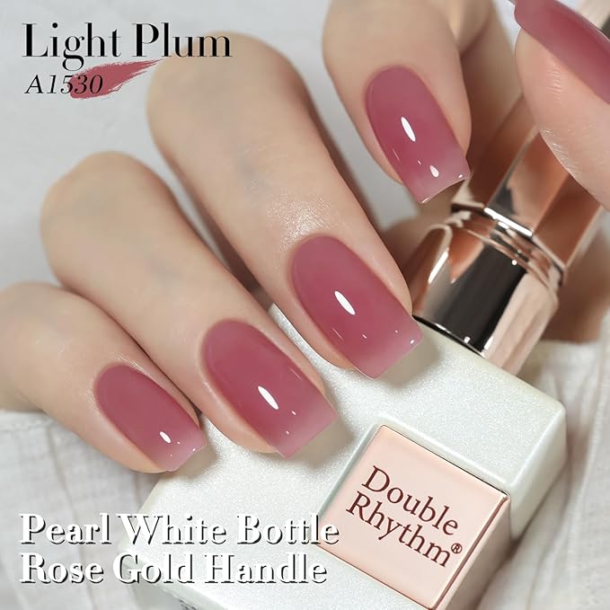Double Rhythm Gel Polish 15ML Jelly Sheer Pastel Light Milky Color Pearl White Bottle 1 PC 0.5 OZ Full Size Nail Art Salon at Home (Light Plum-D1530)