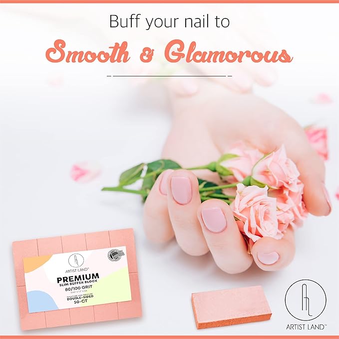 Slim Orange Buffer Set – (80/100 Grit) - 50 Ct- Professional Grade Salon Quality Nail Buffing Blocks Pack for Pre-Application of Polish, Gel, Acrylic, Double-Sided Nail Buffer Blocks