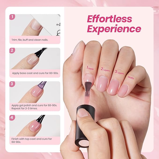 Beetles Soft Tint Jelly Gel Nail Polish Set - 23PCS 20 Colors Jelly Nude Pink Milky White Purple Brown Red Sheer Translucent Base Coat Glossy Matte Top Coat French Nail Art Gift Manicure for Women