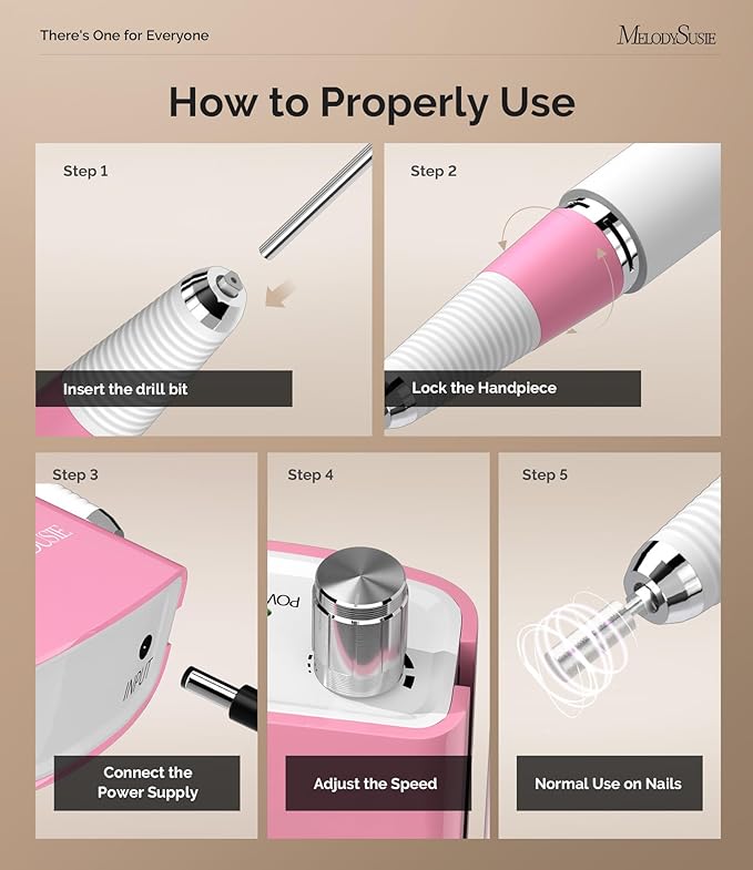 MelodySusie Entry-Level Clip-On Rechargeable Nail Drill with Anti-Slip Silicone Handle, SC300I 30000RPM E-File for Manicure Shaping & Gel Removal, Perfect for Training, Nail Art Practice & Home Use