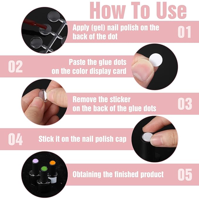 360 Pcs Round Nail Polish Swatches Dots, Clear Nail Swatches for Gel Polish, Nails Color Display Tips with Adhesive Stickers, Nails Swatch Book for Polishes DIY Training Practicing Displaying