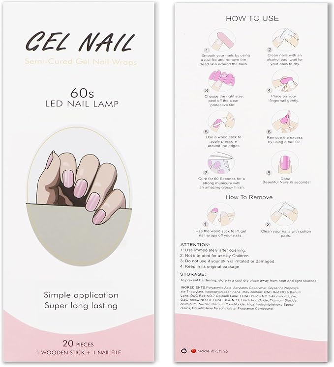 JMEOWIO Gel Nail Stickers Pink Cat Eye Semi Cured Gel Nail Strips Wraps UV/LED Nails Art Design Decoration Accessories