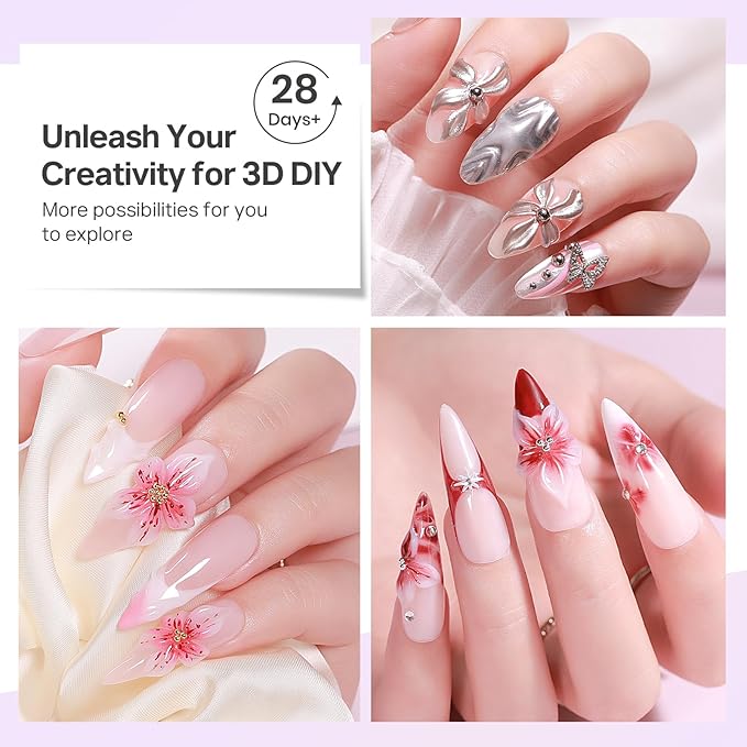 MIZHSE 3D Nail Art Gel Clear and White Solid Builder Gel for Nails Non-Sticky Sculpting Hard Gels with Dual Form for 3D Carving Patterns Flowers Nail Art Design Home DIY Manicure for Women