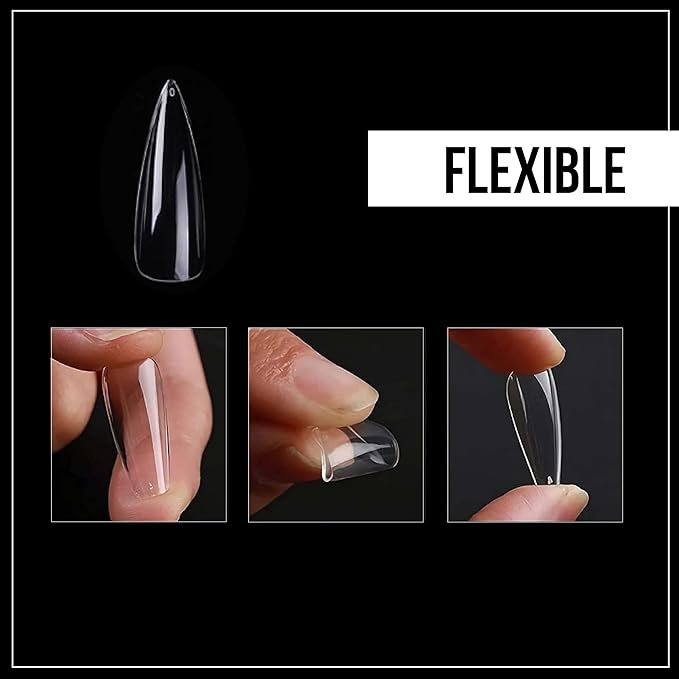 Nail Gel-X Natural Stiletto Long Tips Set - NeVi USA Premium Quality, 600 Tips in 12 Sizes - Complete DIY Nail Extension Kit | No Size 00 Included #10&11 are in the same section #10