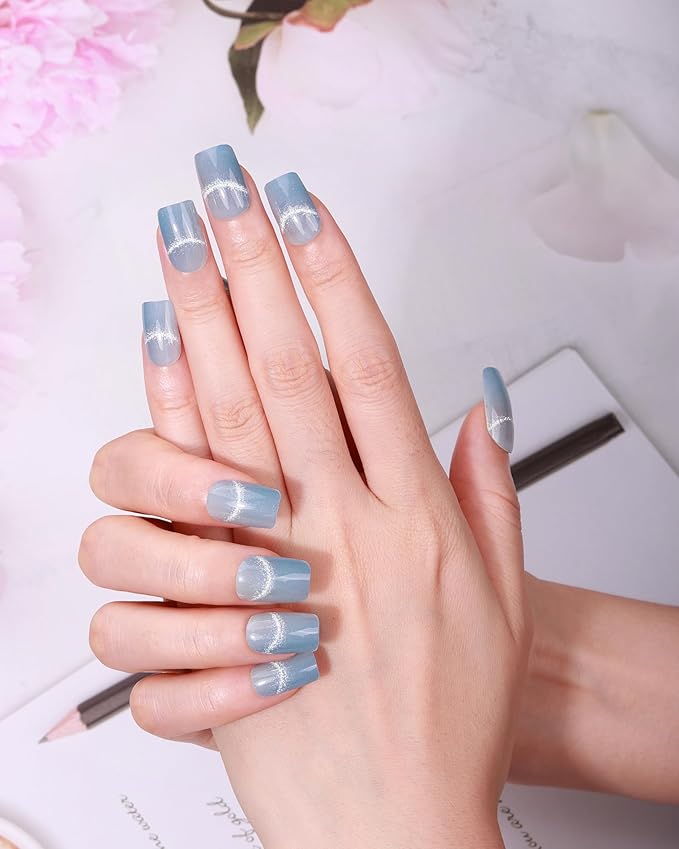 Semi Cured Gel Nail Strips - 20pcs Glaze Gel Stickers, Salon Quality DIY Wraps, Easy to Apply, UV Light Required