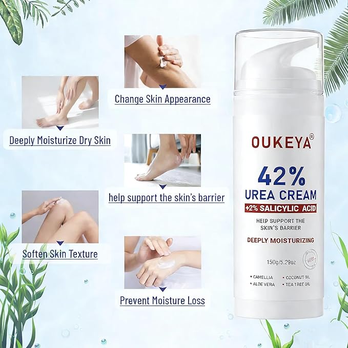 OUKEYA Urea Cream with Salicylic Acid for Dry, Rough Skin – Moisturiser for Feet, Heels, Hands & Elbows, 5.29 Oz