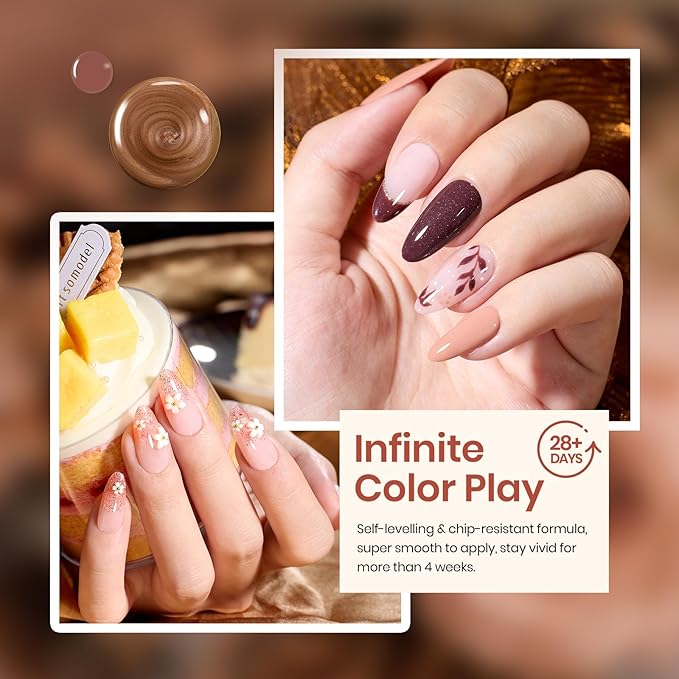 beetles Gel Nail Polish Set - Brownie Bliss 6 Colors Nail Polish Set Light Dark Brown Nail Kit Pearl Shimmering Soak Off UV LED Lamp Needed Manicure DIY Home Gift for Women Girls