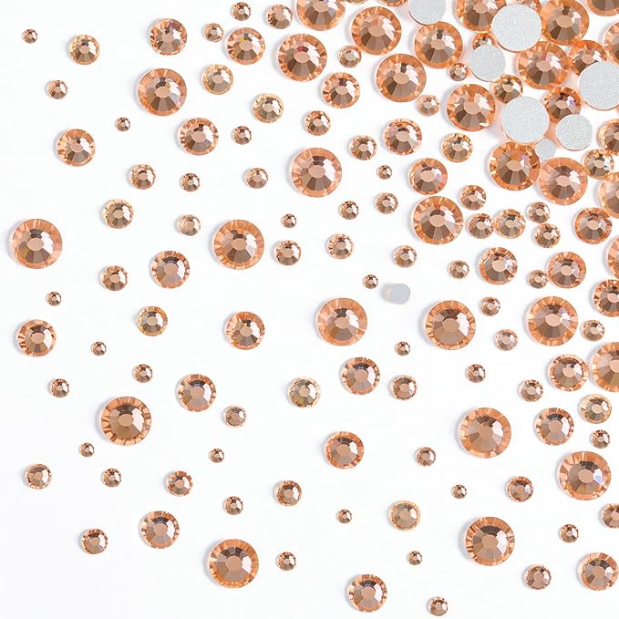 Beadsland Rhinestones for Makeup,8 Sizes 2500pcs Champagne Flatback Rhinestones Eye Gems for Nails Crafts with Tweezers and Wax Pencil,Light Peach,SS4-SS30