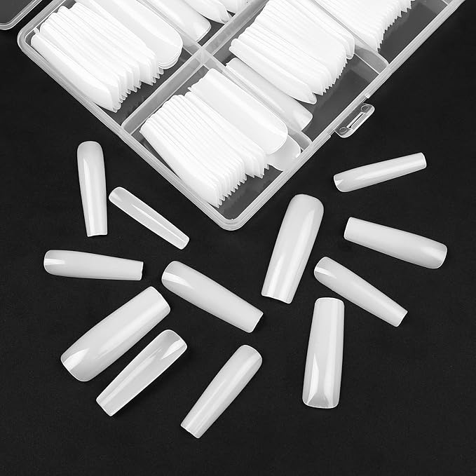240 Pcs Natural Full Cover Nail Tips, Nail Tips for Acrylic Nails Professional, Coffin Nail Fake Nails, False Ballerina French Acrylic Nail Extension for Salon Manicure Home DIY