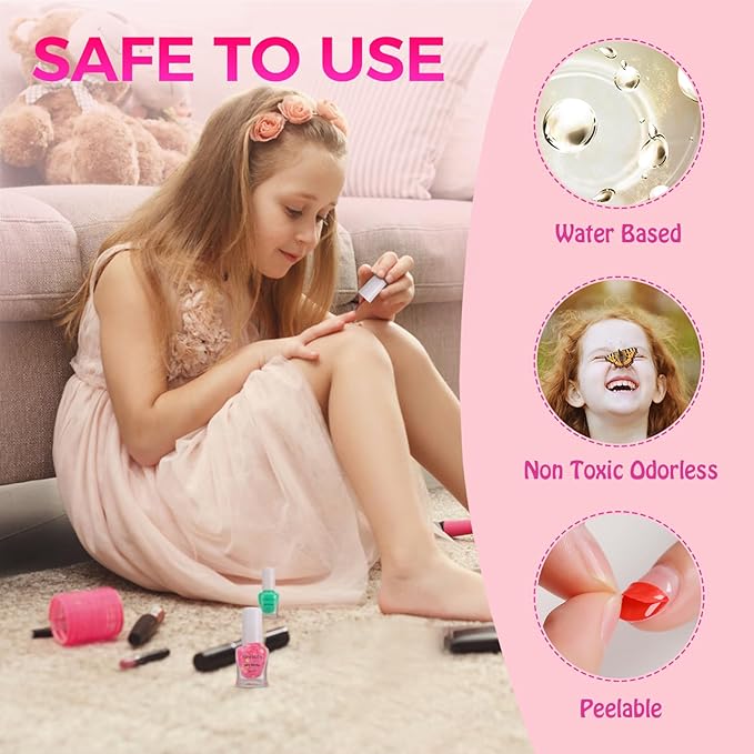TOMICCA Kids Nail Polish Set, Non Toxic Quick Dry Water-Based Peel-Off 10 Colors Toddler Nail Polish Kit Natural Safe Quick Diy Kids Gifts Kit for Girls Ages 5+