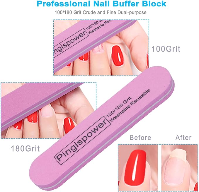 Nail Files and Buffers (17 Pack), Professional Double Sided Emery Board Nail File and Buffer for Acrylic Nails, 100/180 & 600/3000 Grit Reusable Nail Supplies Kit for Women Home & Salon