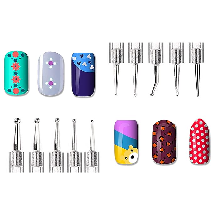 Beaute Galleria 5 Piece (10sizes) 2-Way Dotting Pens Nail Art Design Marbleizing Dotting Swirling Manicure Tools Mandala Art Painting Stylus