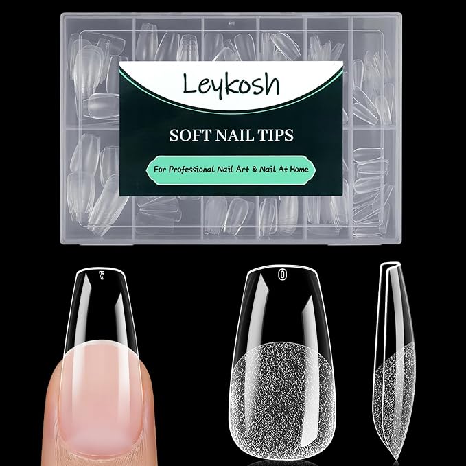 Medium Coffin Nail Tips, 216pcs Acrylic Ballerina Soft Fake Nails Gel Nail Tips, Full Cover Pre-Shaped Matte Clear Press on Nails for Extension, Diy at Home Manicure 12 Sizes