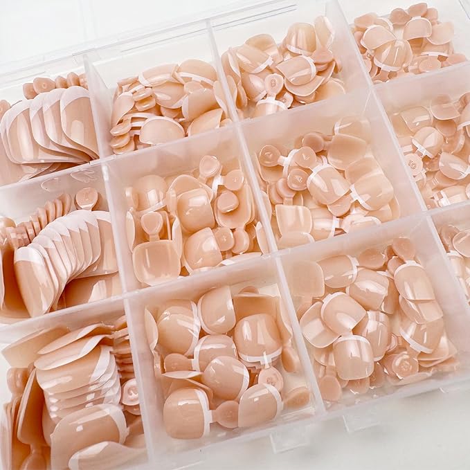 240Pcs White French Tips Press on Toenails Short Square Fake Toe Nails with Glue Tabs, Nude Acrylic Stick on Artificial Toe Nails Press ons for Women Manicure 12 Packs