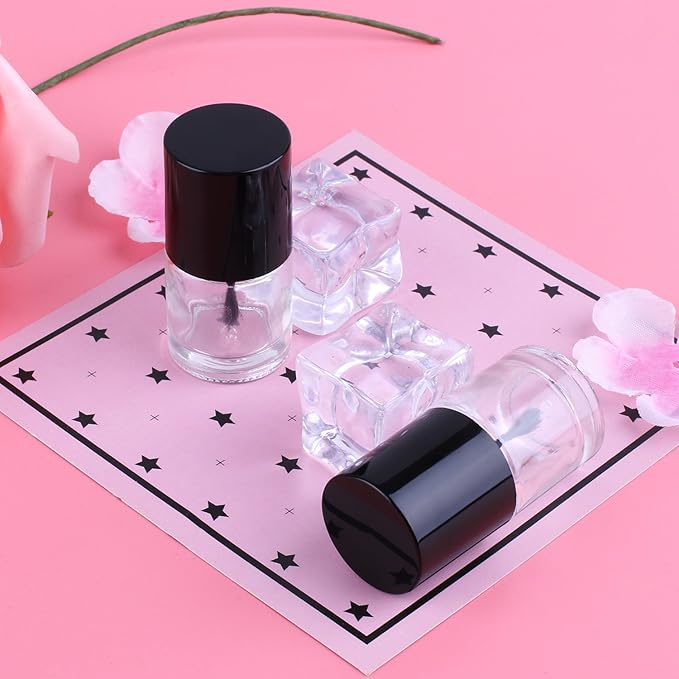 GTHER 6PCS 10ML Empty Nail Polish Glass Bottles with Brush Cap & Funnel & Mixing Balls for Nail Art