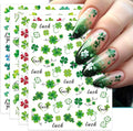 St. Patrick's Day Nail Art Stickers, Irish Shamrock 3D Self-Adhesive Nail Decals Lucky Clover Design (4 Sheets)