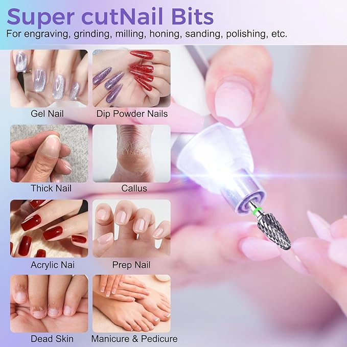 Fantexy 3/32" Carbide Nail Drill Bit - Remove Acrylic Hard Gels Quickly and Safely,Professional Cone Tungsten Drill Bits Set Nail File Acrylic for Manicure,Pedicure,Cuticle Cleaner (Coarse - C)
