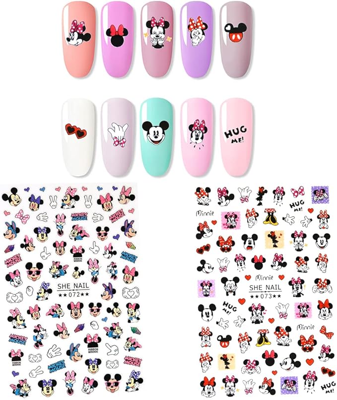 2Pieces 3D Mouse Nail Stickers Cute Kawaii Cartoon Nail Stikers Self-Adhesive Nail Decals for Women Girls Kids Nail Art Stickers (75+Decals)