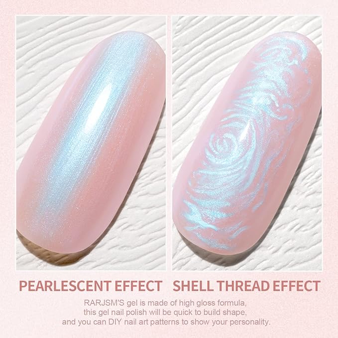RARJSM Light Pink Pearl Gel Nail Polish Pearlescent Shell Purple Glitter Shimmer Mermaid Iridescent Nail Gel Polish Soak Off L E D U V Curing Requires Swirl Thread Effect DIY Manicure Use 7.5ML