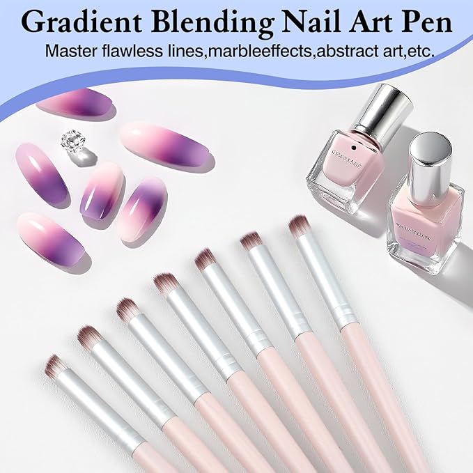 7pcs Ombre Nail Brush Set – Wooden Handle Gradient Nail Art Pens for Gel Polish & Acrylic Design